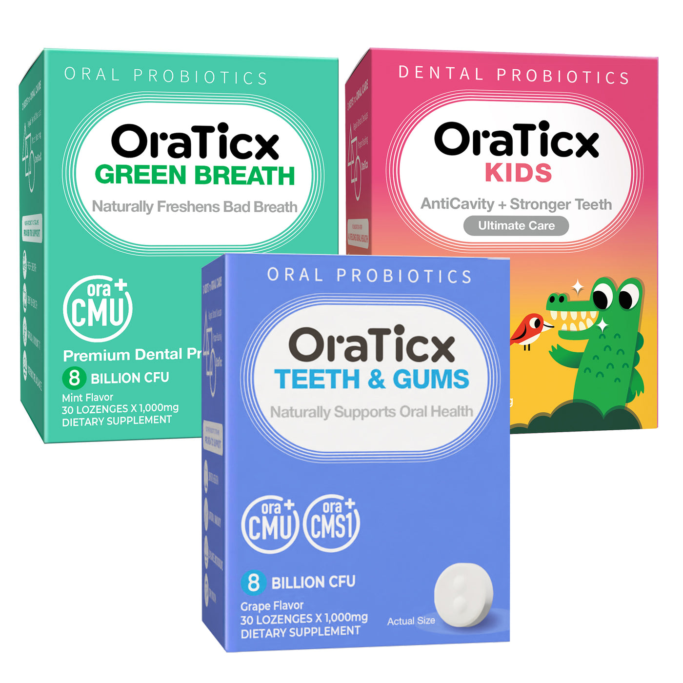 OraTicx Oral Probiotics Family 3-Pack Set : OraTicx oral and dental probiotics for bad breath. Naturally freshens breath with oral probiotic strains