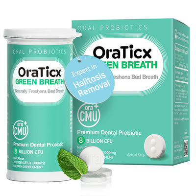 OraTicx oral and dental probiotics for bad breath. Naturally freshens breath with unique oral probiotic