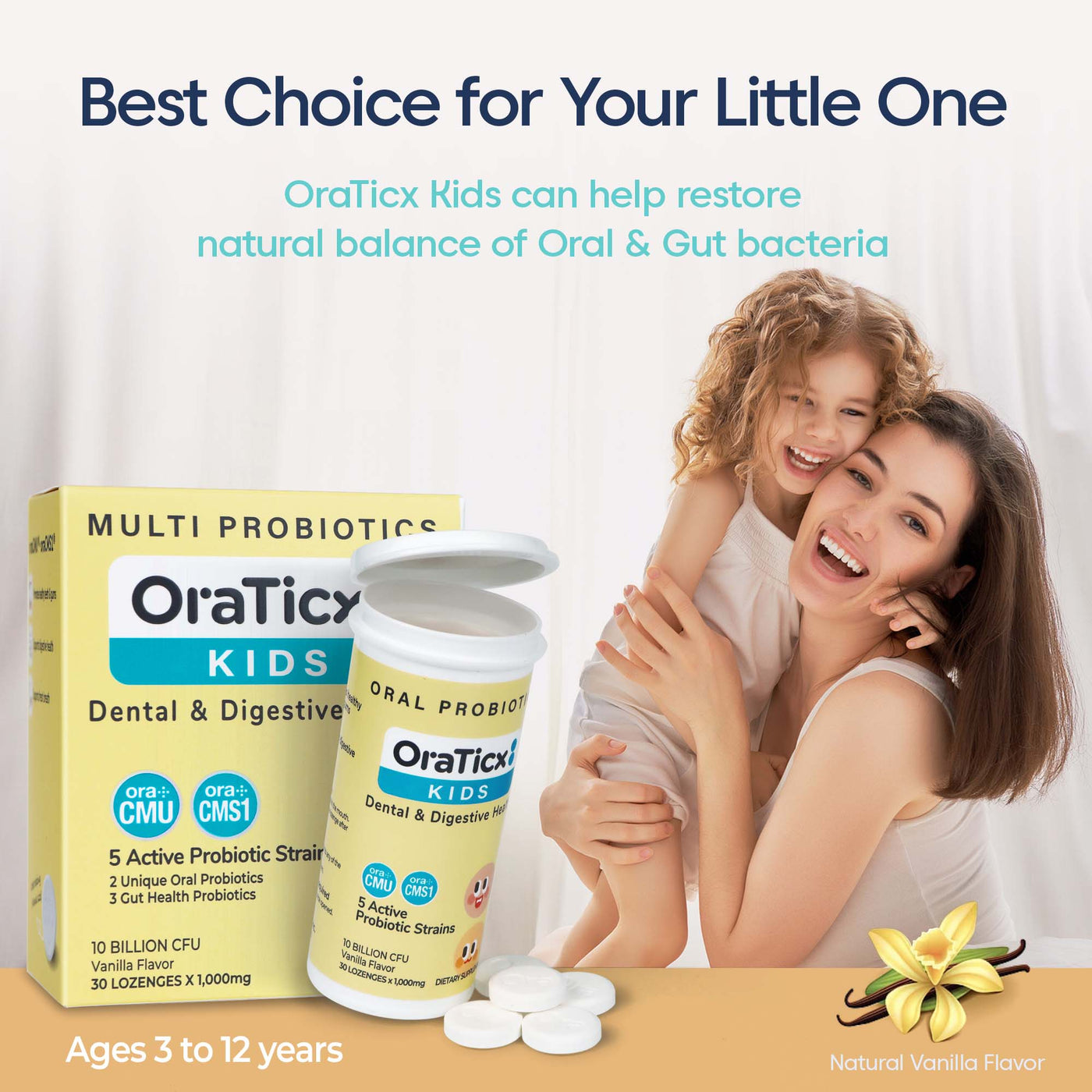 OraTicx kids can help restore natural balance of oral & gut bacteria. reduce cavity, plaque