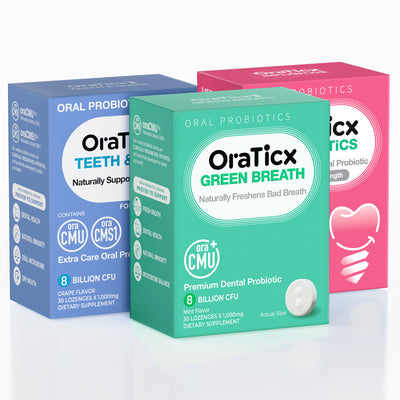 OraTicx Oral Probiotics Dental 3-Pack Set GREEN BREATH 1pc + TEETH & GUMS 1pc + IMPLANTICS 1pc