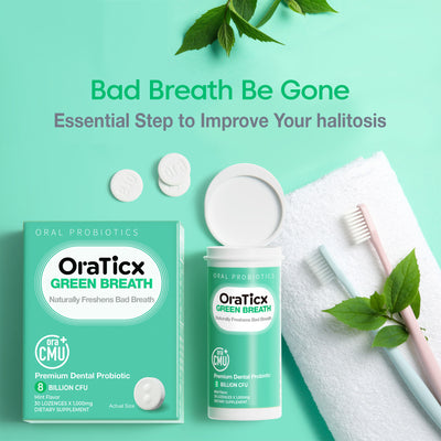 OraTicx Green Breath is a essential step to improve your halitosis. Bad Breath Be Gone.